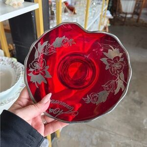 Ruby Red Etched Glass Viking glass plate